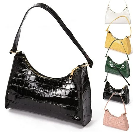 1Piece Women´s Small Shoulder Bag Crocodile Pattern Tote Classic Handbag Zipper Closure BLACK | Walmart (US)