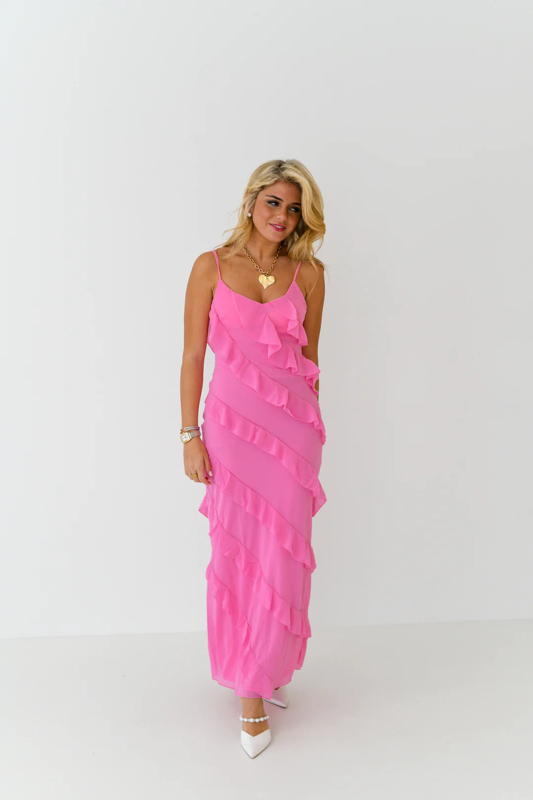 Veronica Tiered Ruffle Maxi Dress - Pink | Fancyd Boutiqe