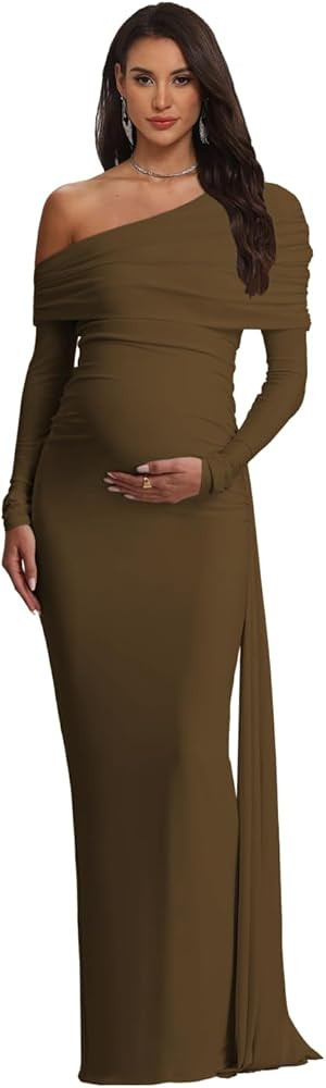 Mermaid One Shoulder Maternity Dresses for Photoshoot Plus Size Satin Long Baby Shower Dress Phot... | Amazon (US)