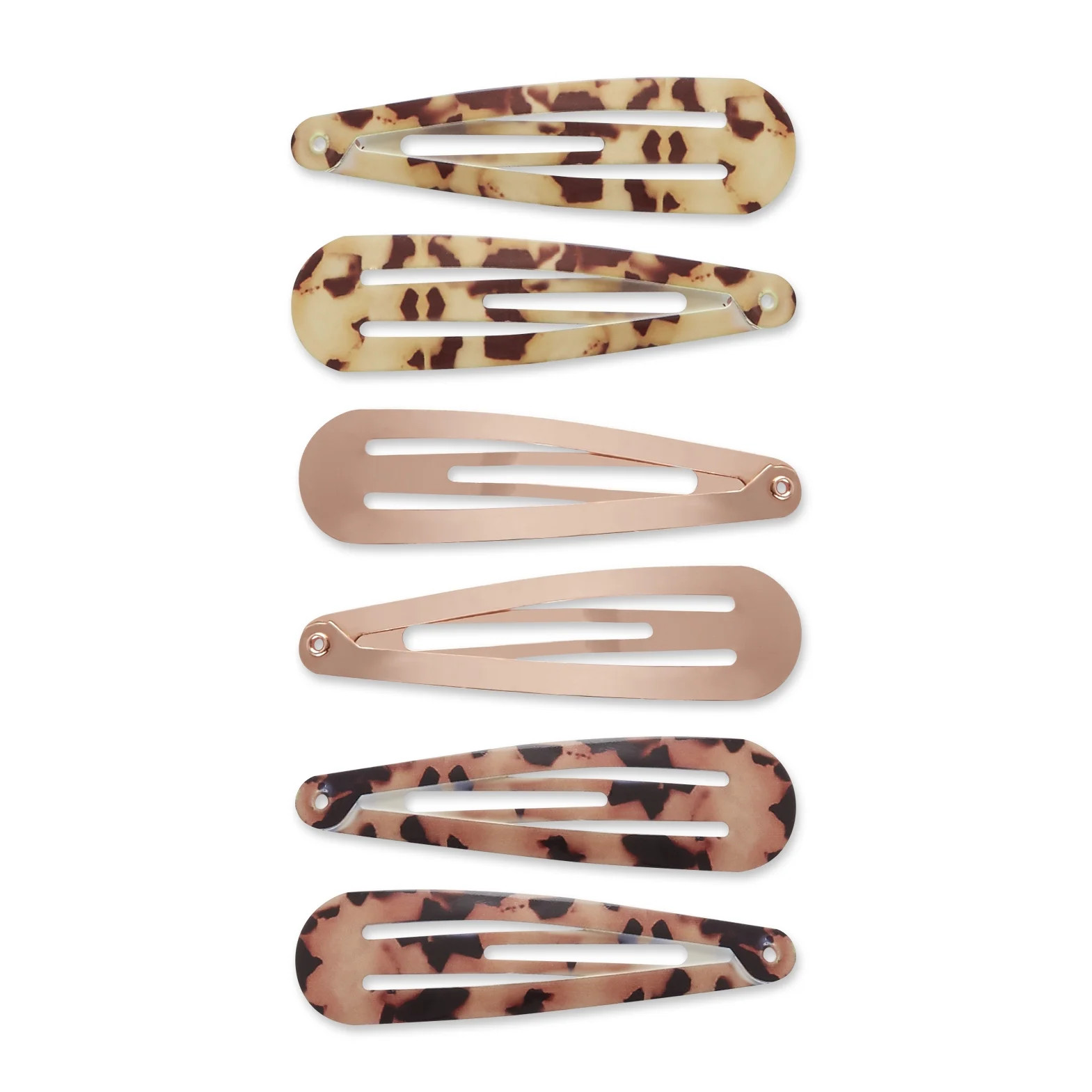 Wild Primrose by Scunci, Snap Clip Hair Barrettes, Rose Gold and Animal Print Finishes, 6 count | Walmart (US)