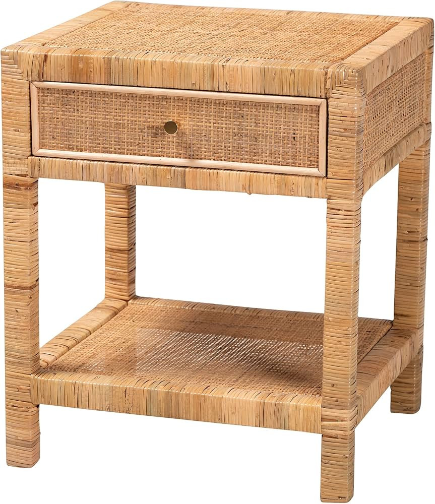 Baxton Studio Adelia Natural Rattan Nightstand, 1-Drawer | Amazon (US)