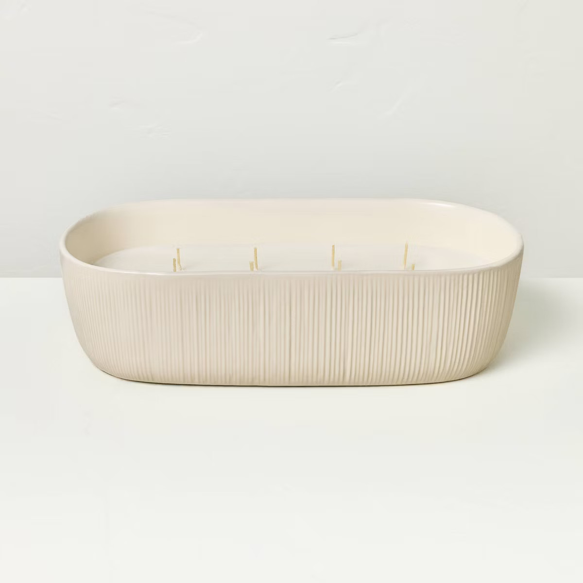 8-Wick Micro-Fluted Ceramic Citronella Oblong Jar Candle Cream 28oz - Hearth & Hand™ with Magno... | Target