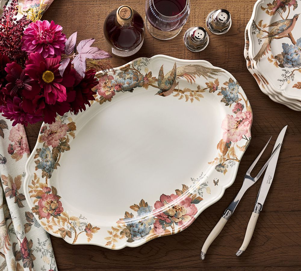 Piper Floral Bird Oval Turkey Serving Platter | Pottery Barn (US)
