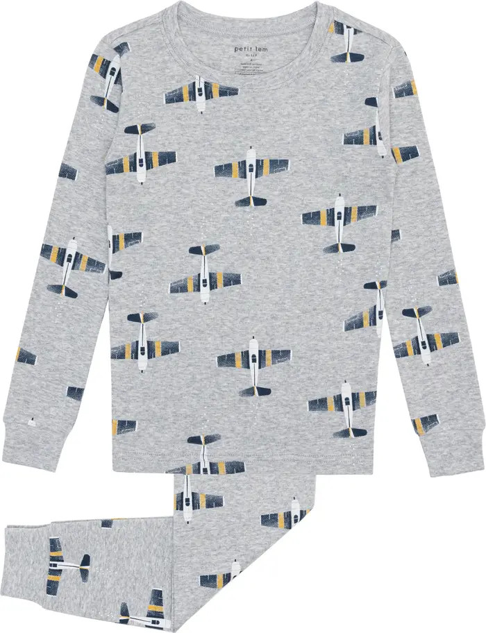 Petit Lem Kids' Spitfire Print Organic Cotton Fitted Two-Piece Pajamas | Nordstrom | Nordstrom