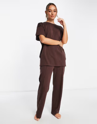 Lindex premium wool mix & match loungewear set in brown | ASOS (Global)