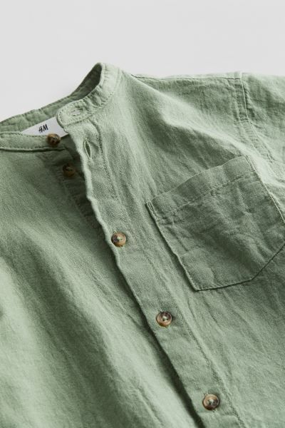 Linen-blend Band Collar Shirt - Light khaki green - Kids | H&M US | H&M (US + CA)