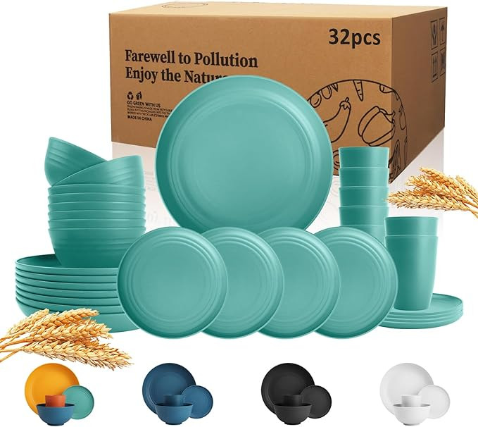 Wrova Wheat Straw Dinnerware Set of 32,Unbreakable Dinner Plates and Bowls Dishes Sets Service fo... | Amazon (US)