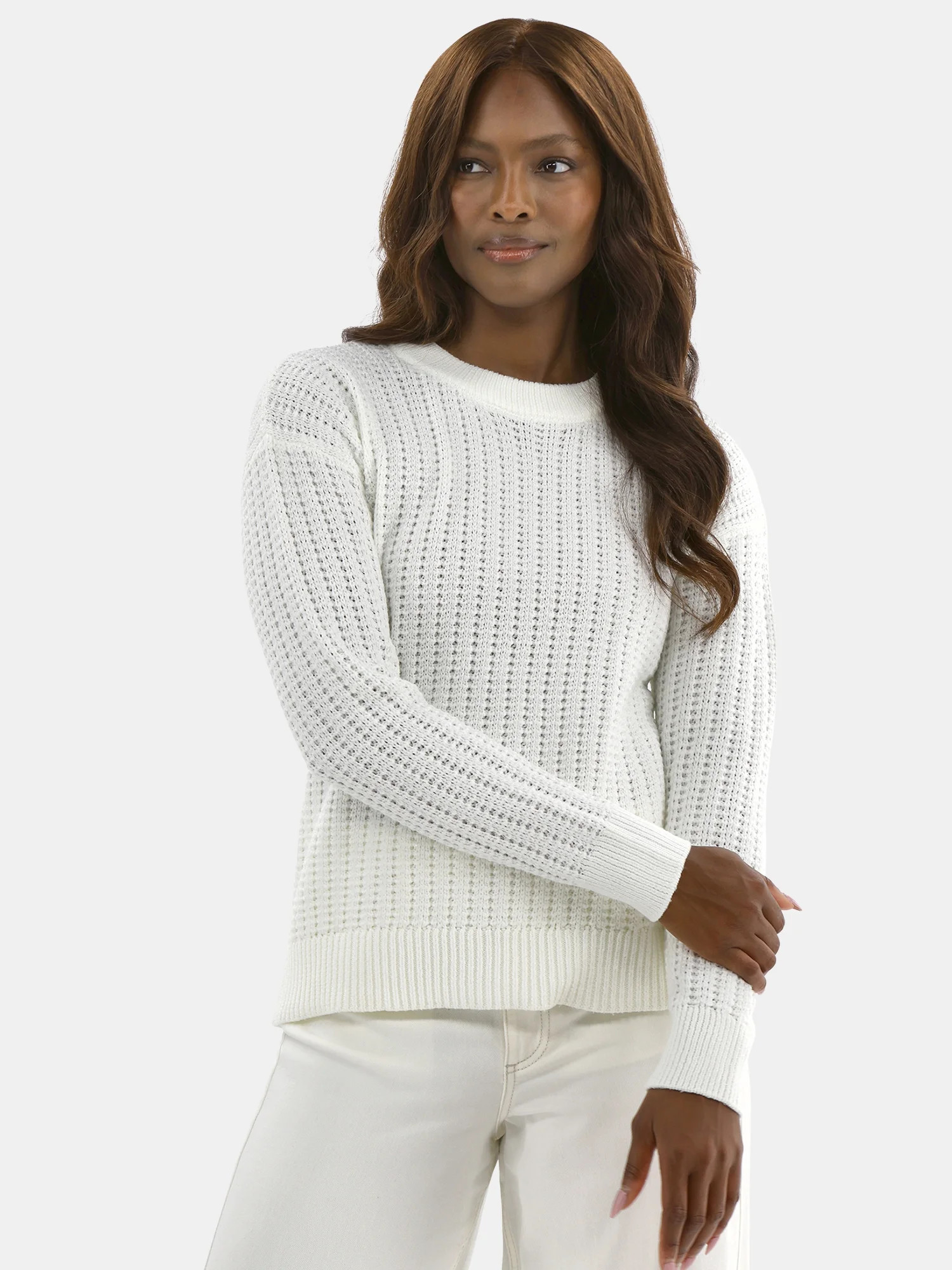 Time and Tru Women's and Women’s Plus Textured Stitch Sweater, Midweight, Sizes XS-4X | Walmart (US)