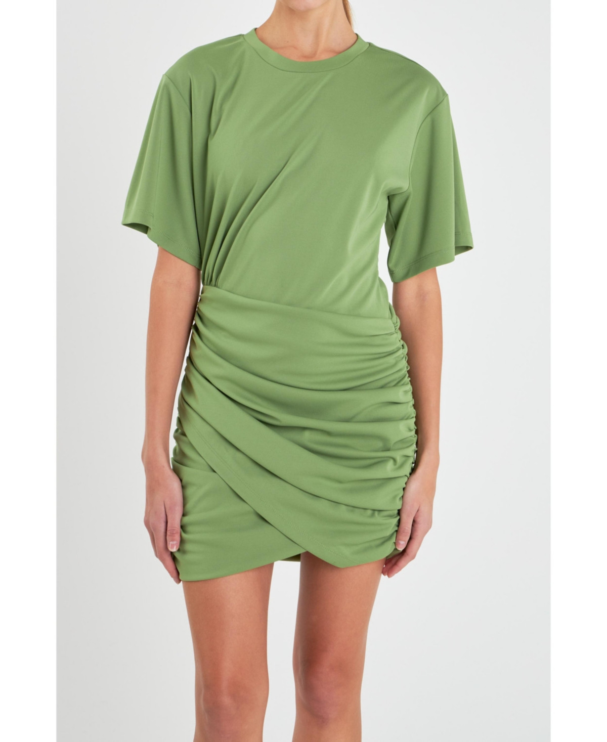 Women's Asymmetric Ruched Mini Dress - Green | Macy's