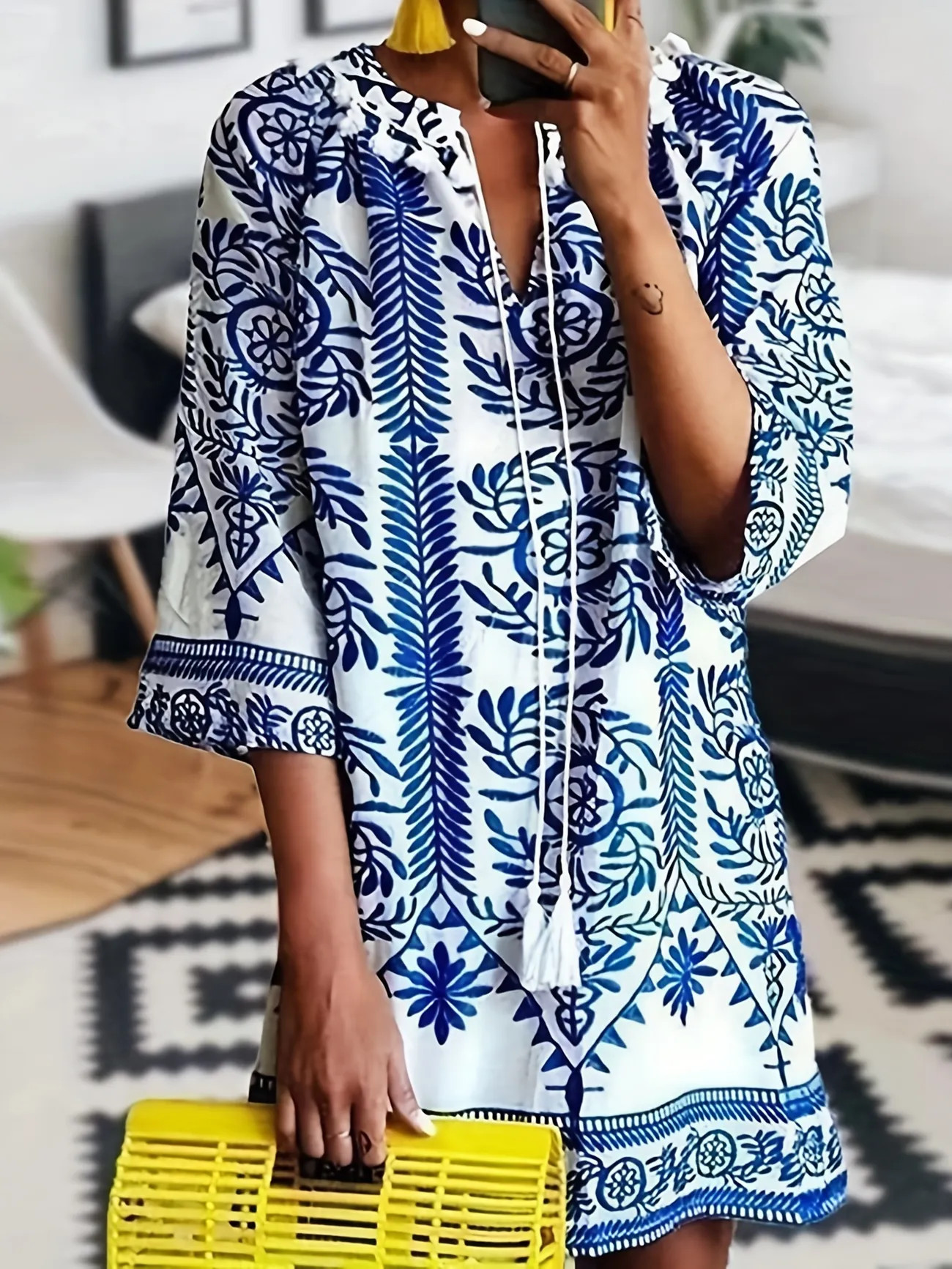 Tribal Print Lace Up Dress, Vintage Half Sleeve Dress For Spring & Summer, Women's Clothing | Temu Affiliate Program