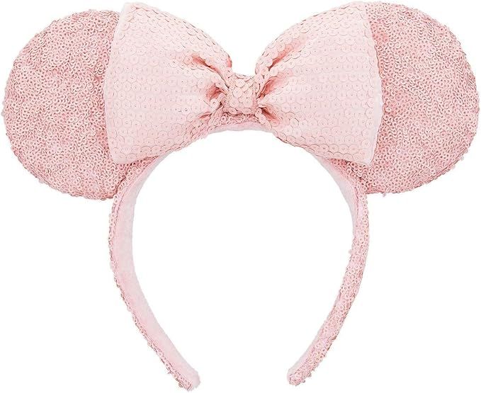 Disney Parks Millennial Pink Minnie Mouse Ear Sequined Headband | Amazon (US)