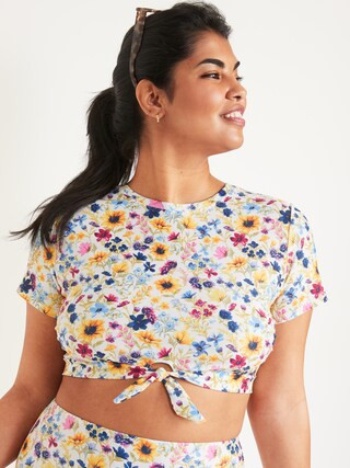 Short-Sleeve Cropped Tie-Front Rashguard Swim Top for Women | Old Navy (US)