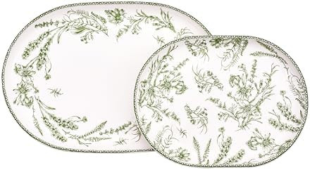 Bico Green Garden Toile De Jouy 16 plus 12 inch Oval Platters Set, Set of 2, Microwave and Dishwa... | Amazon (US)