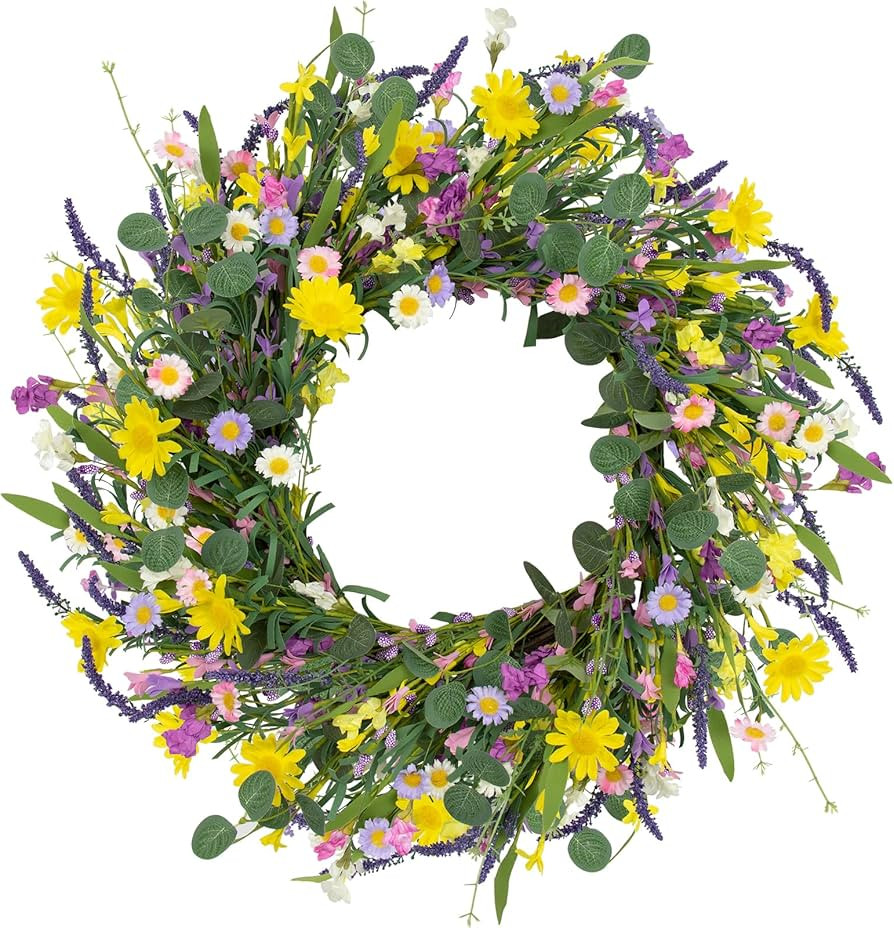 Spring Decorations for Home 22" Spring Wreath Artificial Summer Wreaths with Eucalyptus Leaf Lave... | Amazon (US)