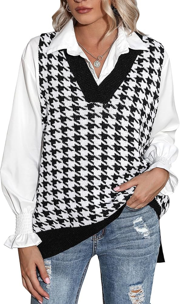 Beyove Sweater Vest Sleeveless Oversized V Neck Sweaters Knitted Vest Pullover Tank Top | Amazon (US)