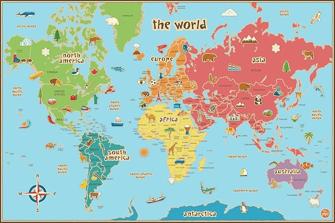 Wall Pops WPE0624 Kids World Dry Erase Map Decal Wall Decals | Amazon (US)