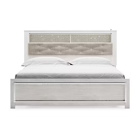 Signature Design by Ashley Altyra Panel Bed with Upholstered Bookcase Headboard in White, One Size, White | JCPenney
