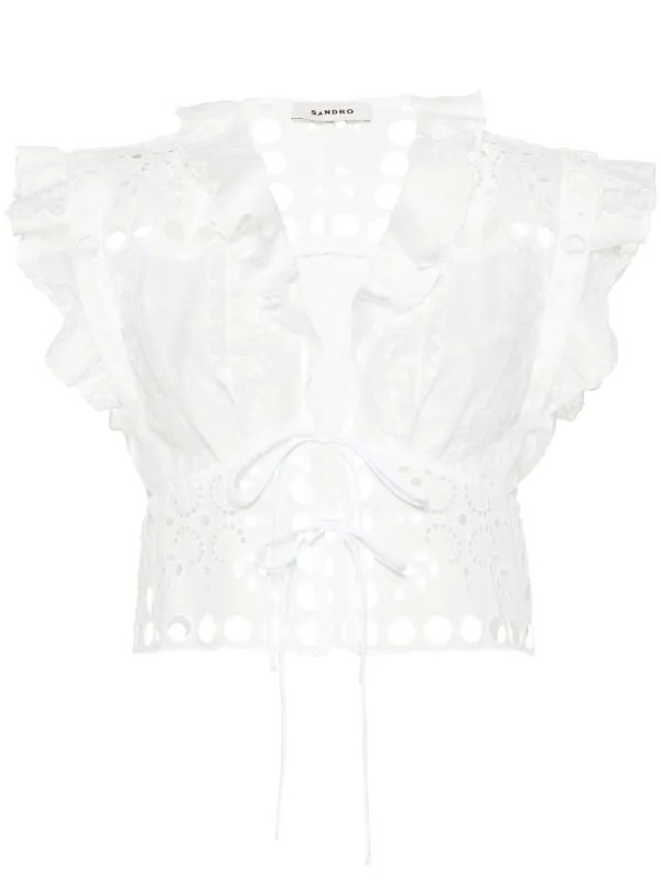 SANDRO Cropped-Bluse Mit Lochstickerei - Farfetch | Farfetch Global