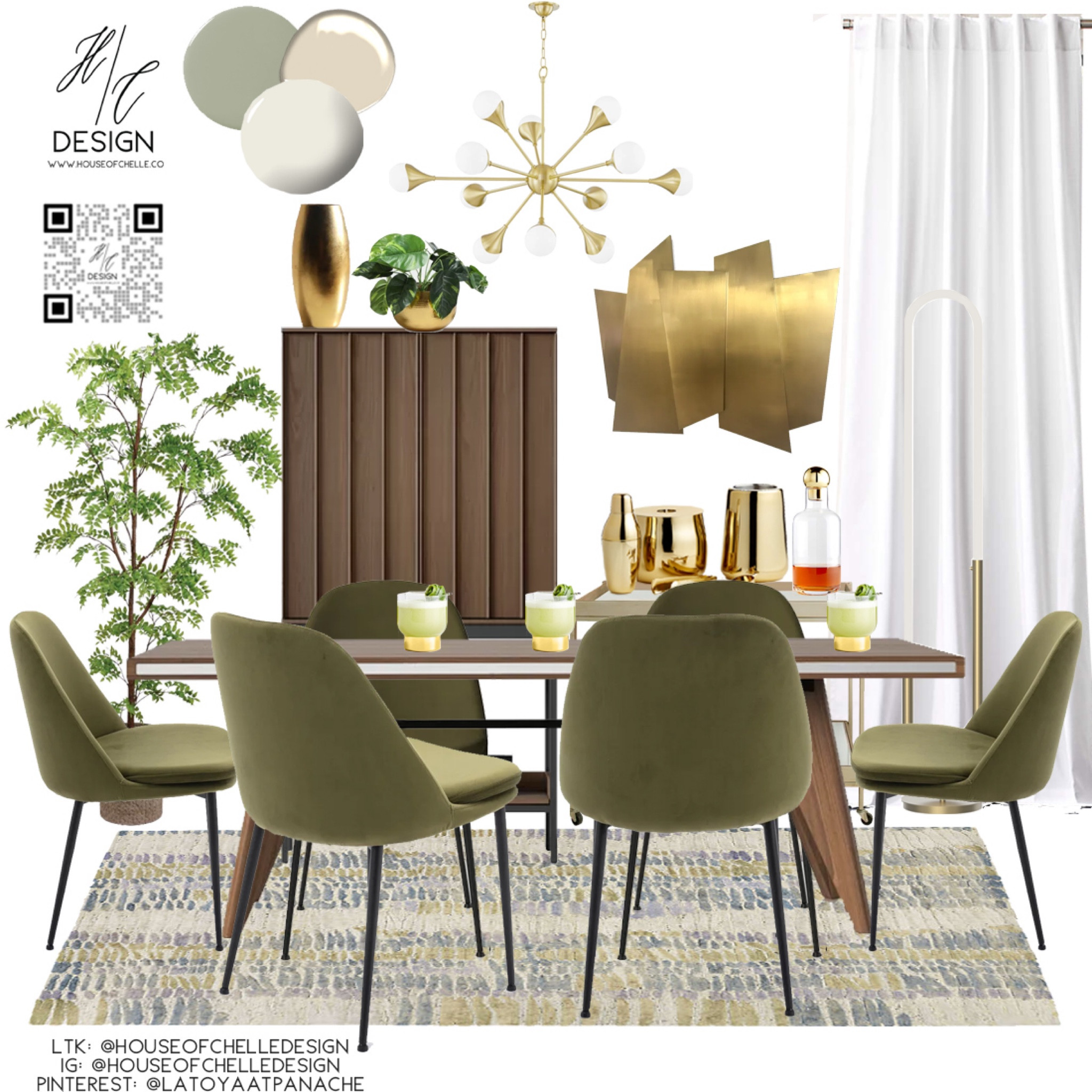 Green and Neutral Modern Dining Room Decor | dining room home decor | dining room moodboard | dining room concept board | dining table, dining chairs, rug, buffet, cabinet, floor lamp, chandelier, faux plants, vases, artwork, drinking glasses #moodboard

#LTKfamily #LTKstyletip #LTKhome