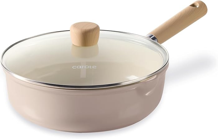 CAROTE Ceramic Nonstick Frying Pan Skillet with Lid, 10" Deep Frying Pan, 4 QT Saute Pan wilt Lid... | Amazon (US)