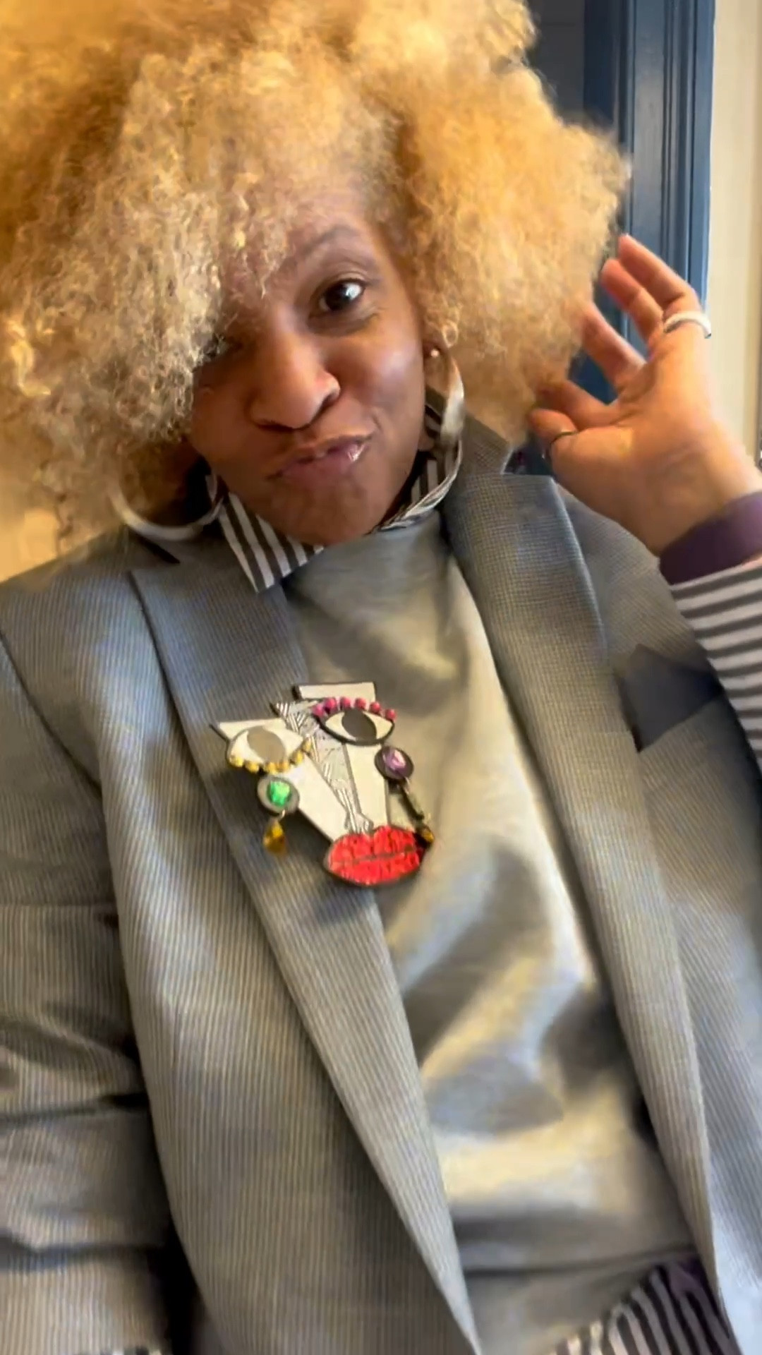 Tuesday was all about excitement with my first brooch from @nicole.Camille.designs. I initially requested a colorful brooch and then asked for a black and white version. This pop art piece truly lives up to its name! I wore it on my blazer lapel, but as the temperature rose, I switched it to my sweater for an amazing pop to my outfit. 

In the reel, I forgot to pin it back to the blazer, so it’s not as visible, but that’s okay because I absolutely LOVE it! Huge thanks to the creator—your talent never goes unnoticed! 💜✨

#ootd #broochstyle #popartfashion #accessoriesmatter #teachersofinstagram 

Blazer: @Macys
Sweater: @Zara 
Shirt: @amazon
Skirt: @jbrooksboutique
Slipons: @vans
Bag: @shopclarev

#LTKSaleAlert #LTKootd #LTKWorkwear