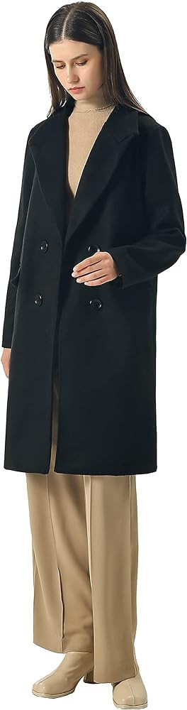 CHARTOU Women's Winter Oversize Lapel Collar Woolen Plaid Double Breasted Long Peacoat Jacket | Amazon (US)