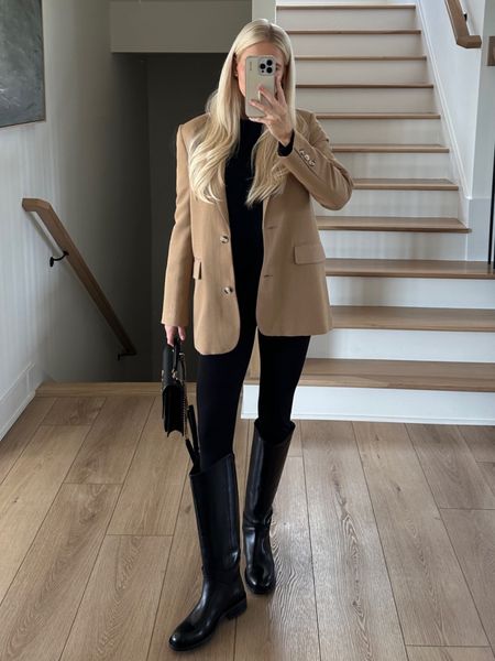 Fall outfit inspo ✨

Medium in sweater, linked similar blazer, small in leggings, boots are true to size. 

#kathleenpost #falloutfit 

#LTKstyletip #LTKshoecrush #LTKitbag