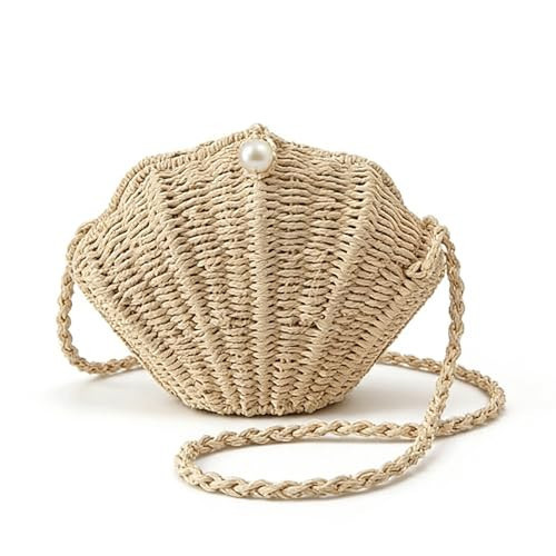 Tarvione Shell Purse Clutch Woven Shell Shape Crossbody Shoulder Bag Chain Strap Straw Beaded Seashell Top Handle Handbag Pearl Beads Trendy Women 2026 Summer Vacation Beach Travel(Beige) | Amazon (US)