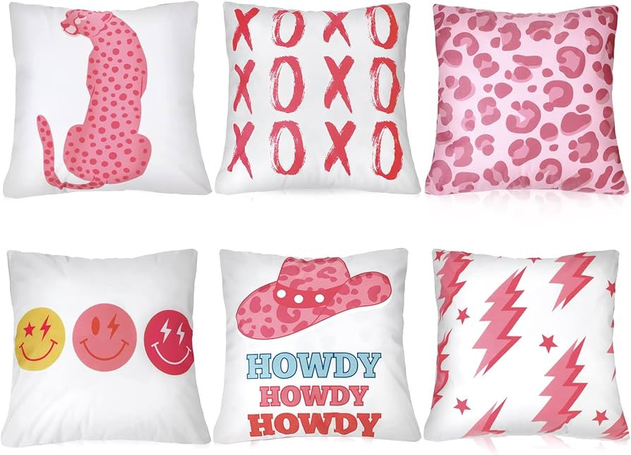 6 Pcs Decorative Preppy Throw Pillow Cushion Covers for Couch Preppy Pillow Hot Pink Pillow Cheet... | Amazon (US)