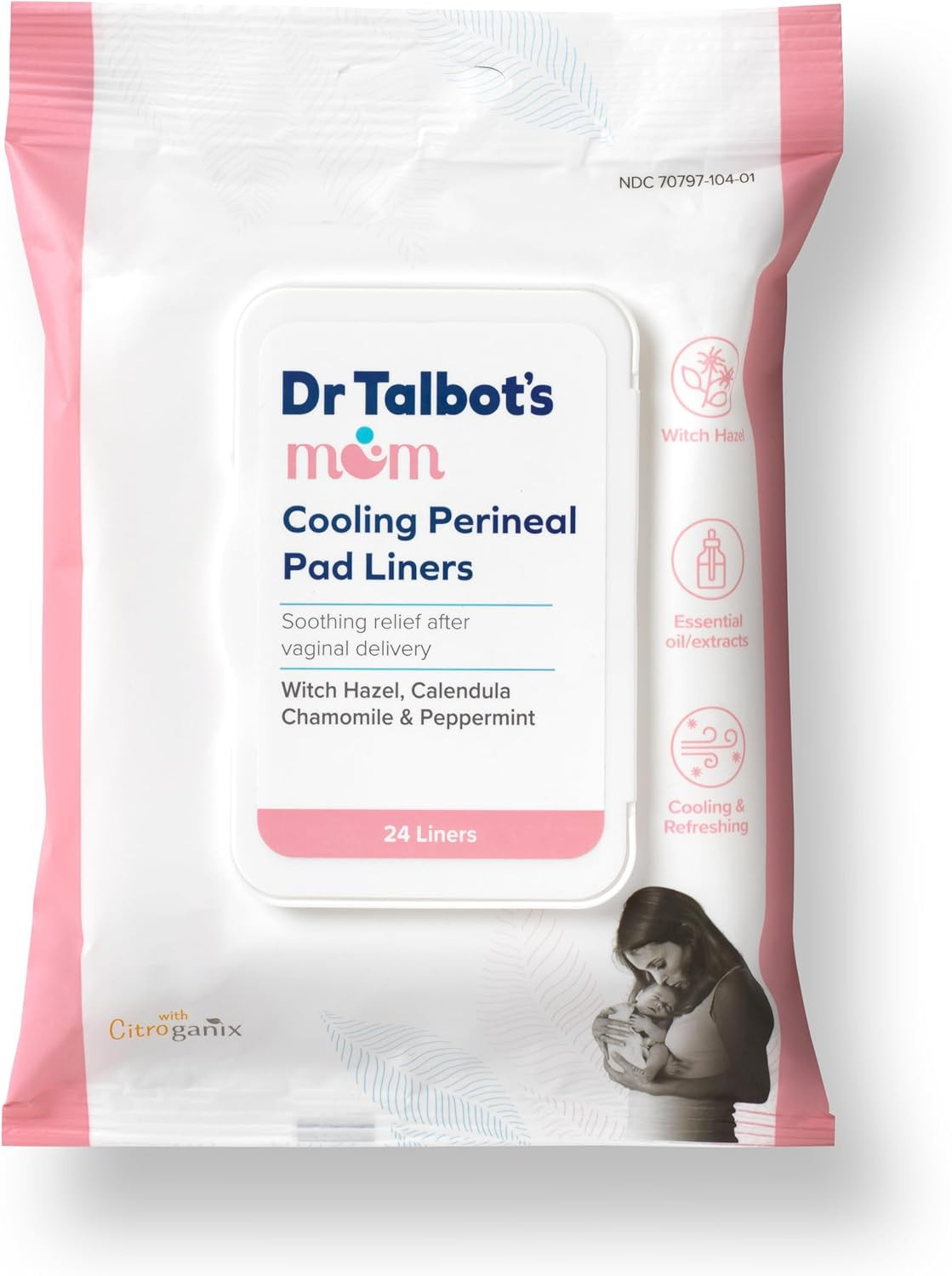 Dr. Talbot's Mom Witch Hazel Perineal Pad Liners - Quick Cooling Relief for Postpartum Care - 24 Count | Amazon (US)