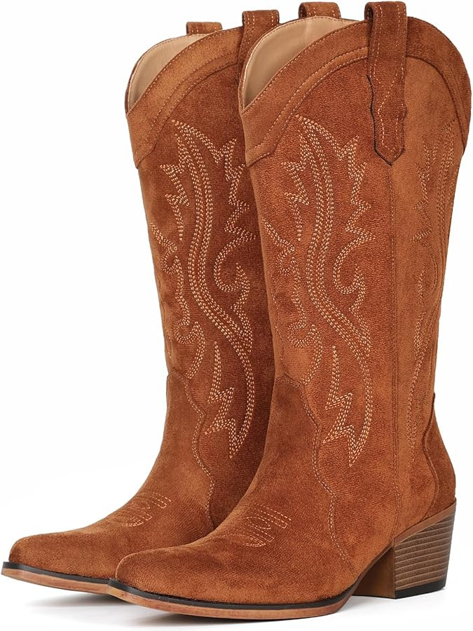 IUV Cowboy Boots For Women Western Cowgirl Boots with Chunky Heel Mid Calf Snip Toe Ideal for low... | Amazon (US)