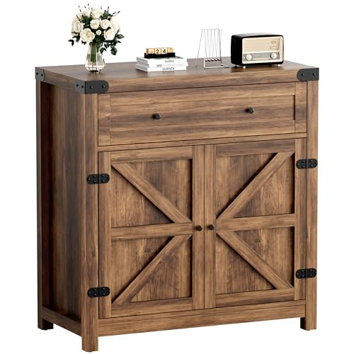 YESHOMY Coffee Bar and Accent Cabinet, Farmhouse Barn Door Buffet Sideboard with Drawer and Adjus... | Amazon (US)