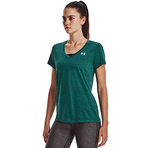 Under Armour Womens Tech V-Neck Twist Short-Sleeve T-Shirt, (722) Coastal Teal/Birdie Green/Metallic Silver, X-Small | Amazon (US)