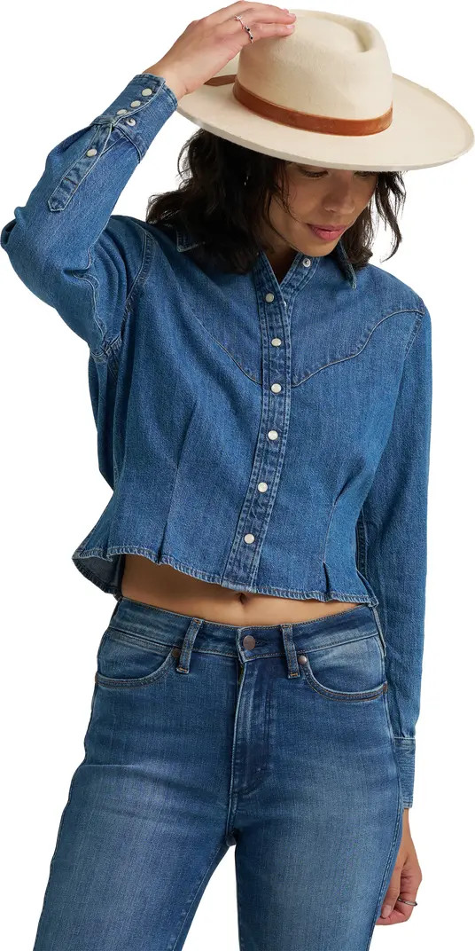 Western Peplum Denim Snap-Up Shirt | Nordstrom