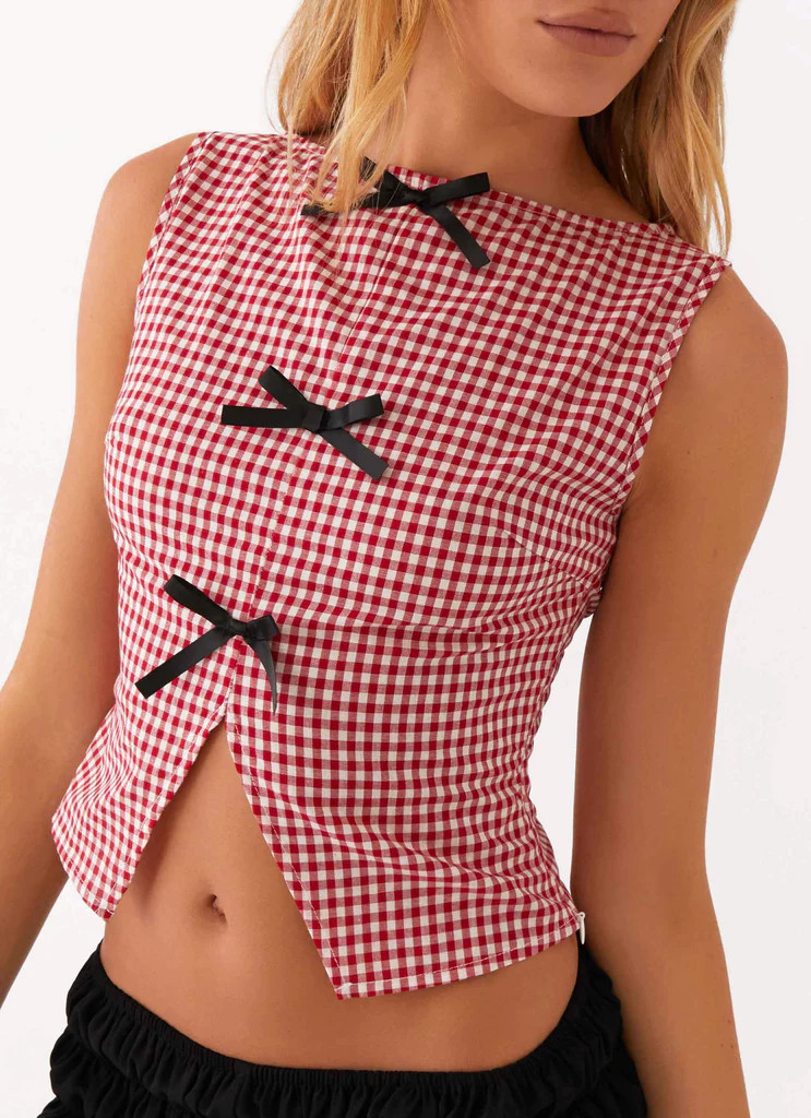 Quincy Top - Maroon Gingham | Peppermayo (Global)