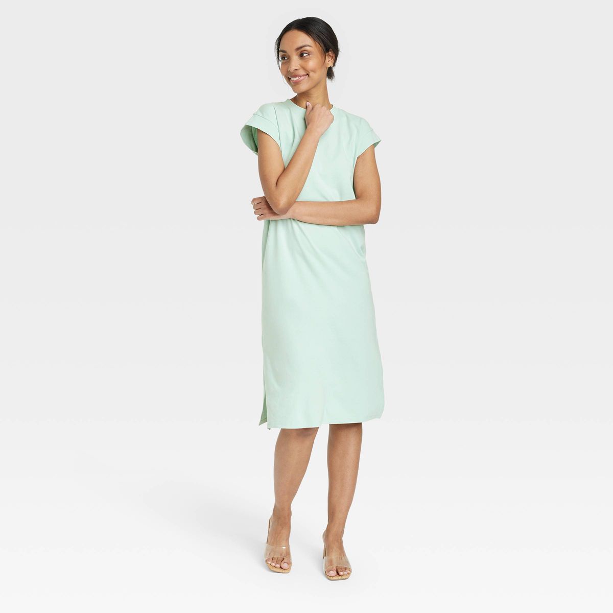 Women's Short Sleeve Midi Shirtdress - A New Day™ Light Blue M | Target