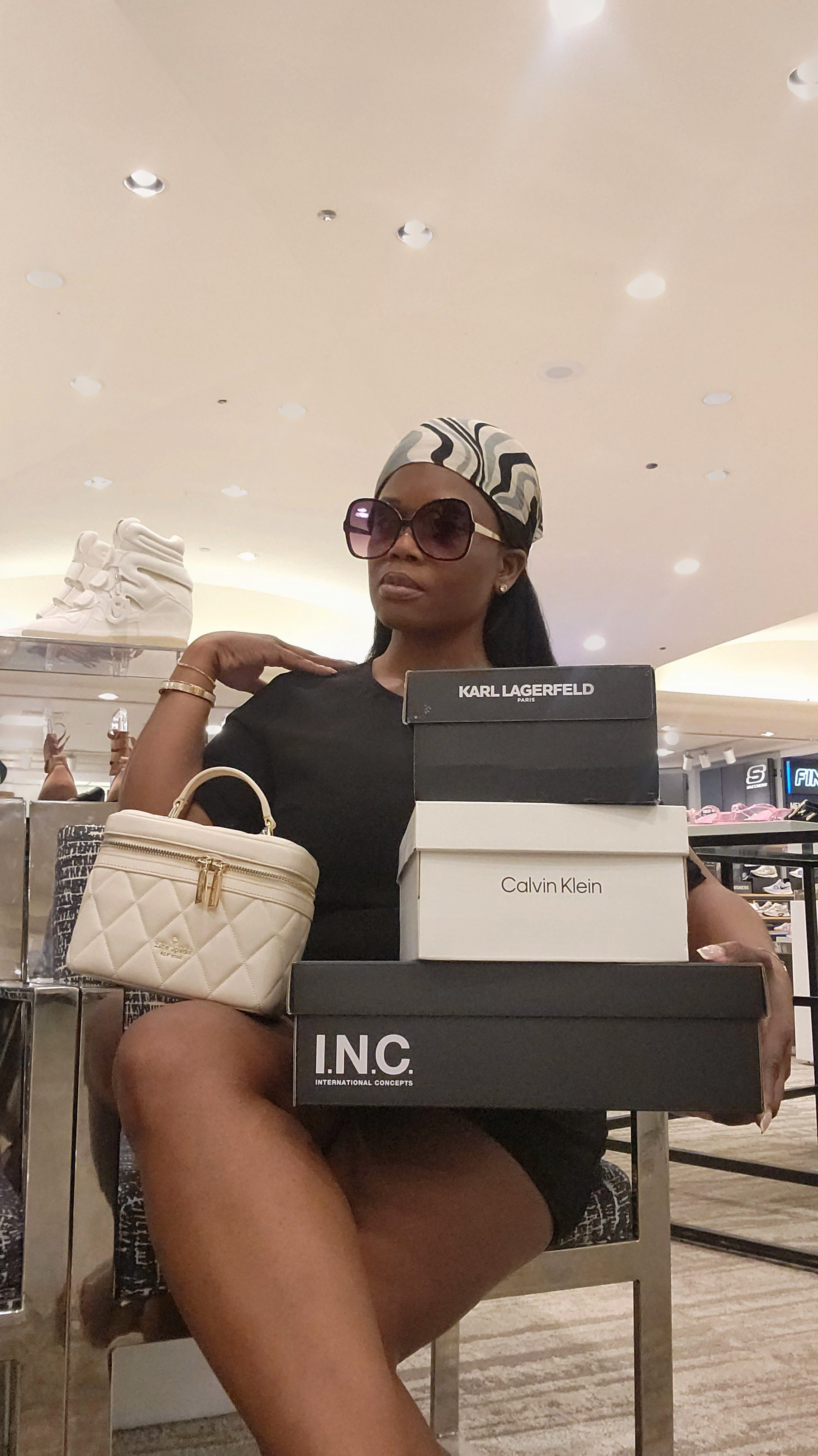 Weekend chic! Black dress, aviator sunglasses, fashion scarf, Kate Spade trunk 

#LTKootd #LTKPetite #LTKdayinmylife