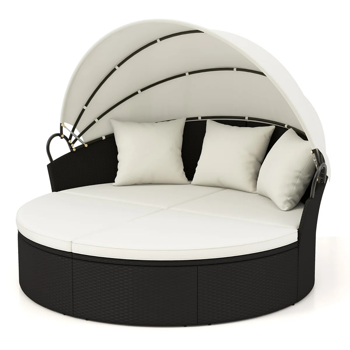Patio Round Daybed Wicker Daybed w/ Retractable Canopy Separated Seating Sectional Sofa | Wayfair North America
