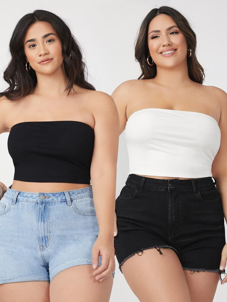 SHEIN BASICS Plus 2 Pack Crop Tube Top | SHEIN