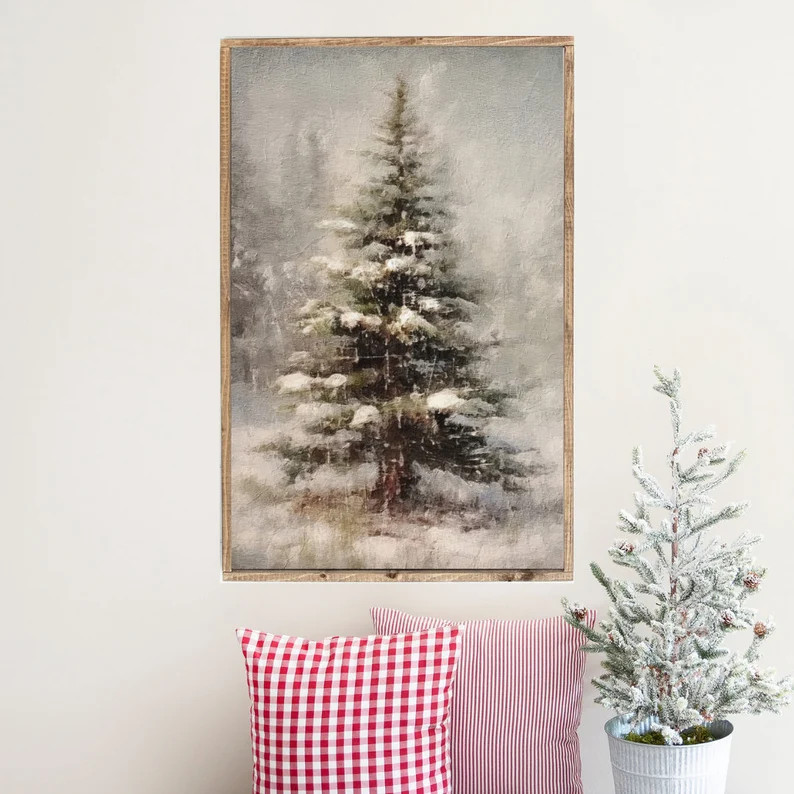 Snowy Pine Tree Canvas Printed Sign - Etsy | Etsy (US)