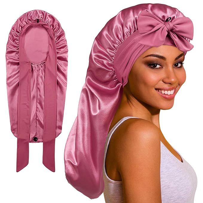 ROYBENS Long Bonnet for Braids Curly Hair Long Hair, Satin Bonnet with Tie | Amazon (US)