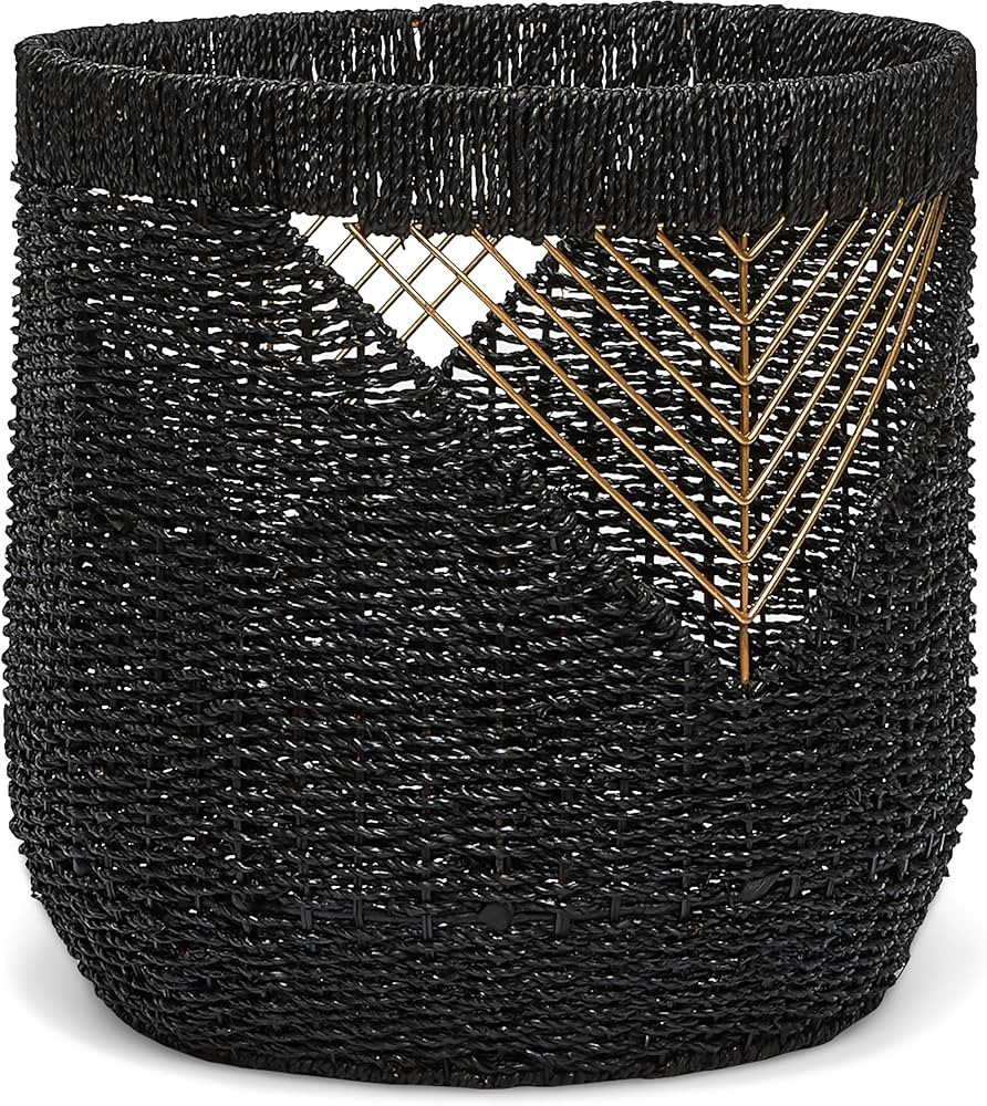 Amazon Brand – Rivet Modern Woven Seagrass Storage Organizer Basket - 16 Inch, Black & Gold | Amazon (US)