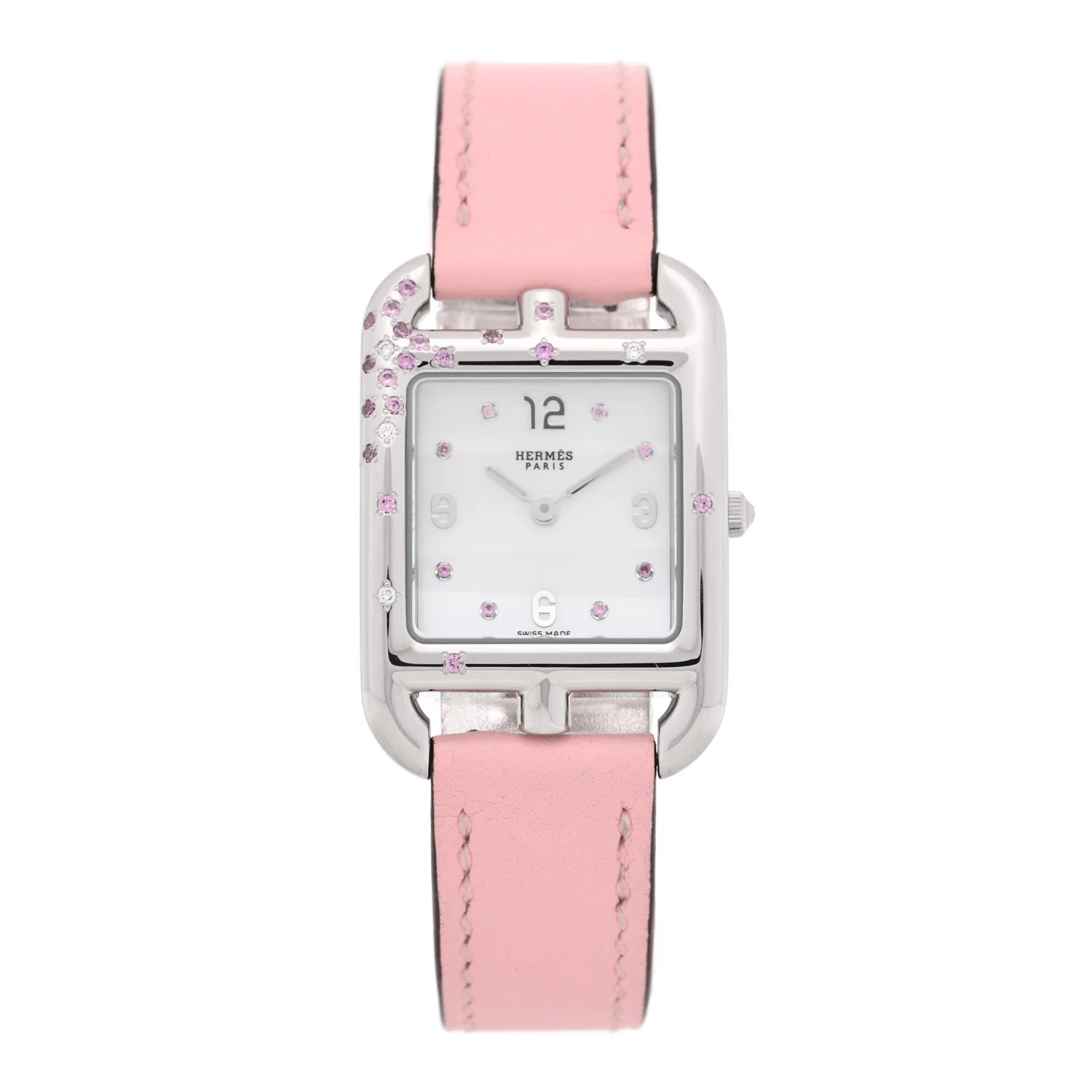 Hermes Stainless Steel Swift Diamond Pink Sapphire Mother of Pearl 23mm Cape Cod Quartz Watch Ros... | FASHIONPHILE (US)