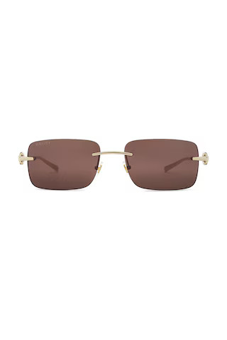 Gucci Rectangular Sunglasses in Gold & Brown - Brown. Size all. | FWRD 