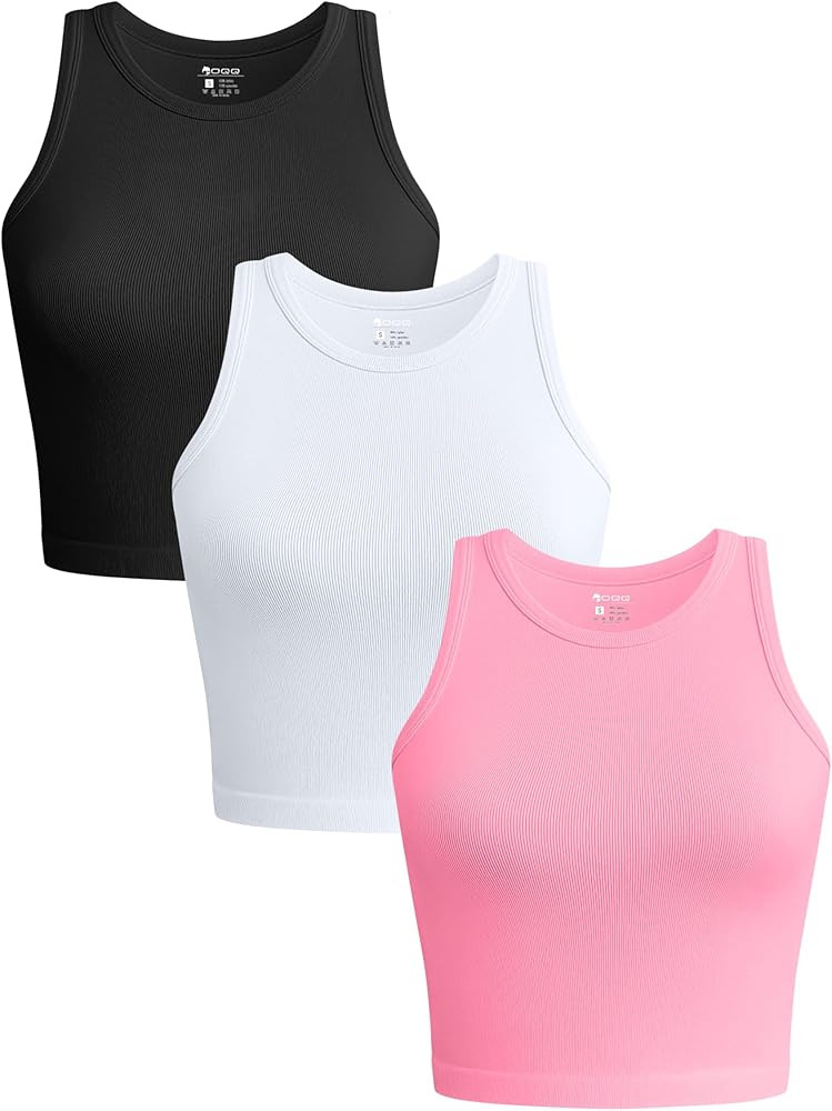 OQQ Women's 3 Piece Tank Tops Ribbed Seamless Yoga Shirts Workout Exercise Racerback Crop Tops | Amazon (US)