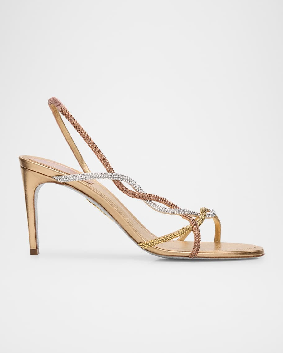 Rene Caovilla Three-Tone Crystal Satin Braid Halter Sandals | Neiman Marcus