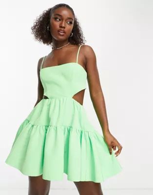 Bardot structured cut-out mini dress with pockets in vibrant green | ASOS (Global)