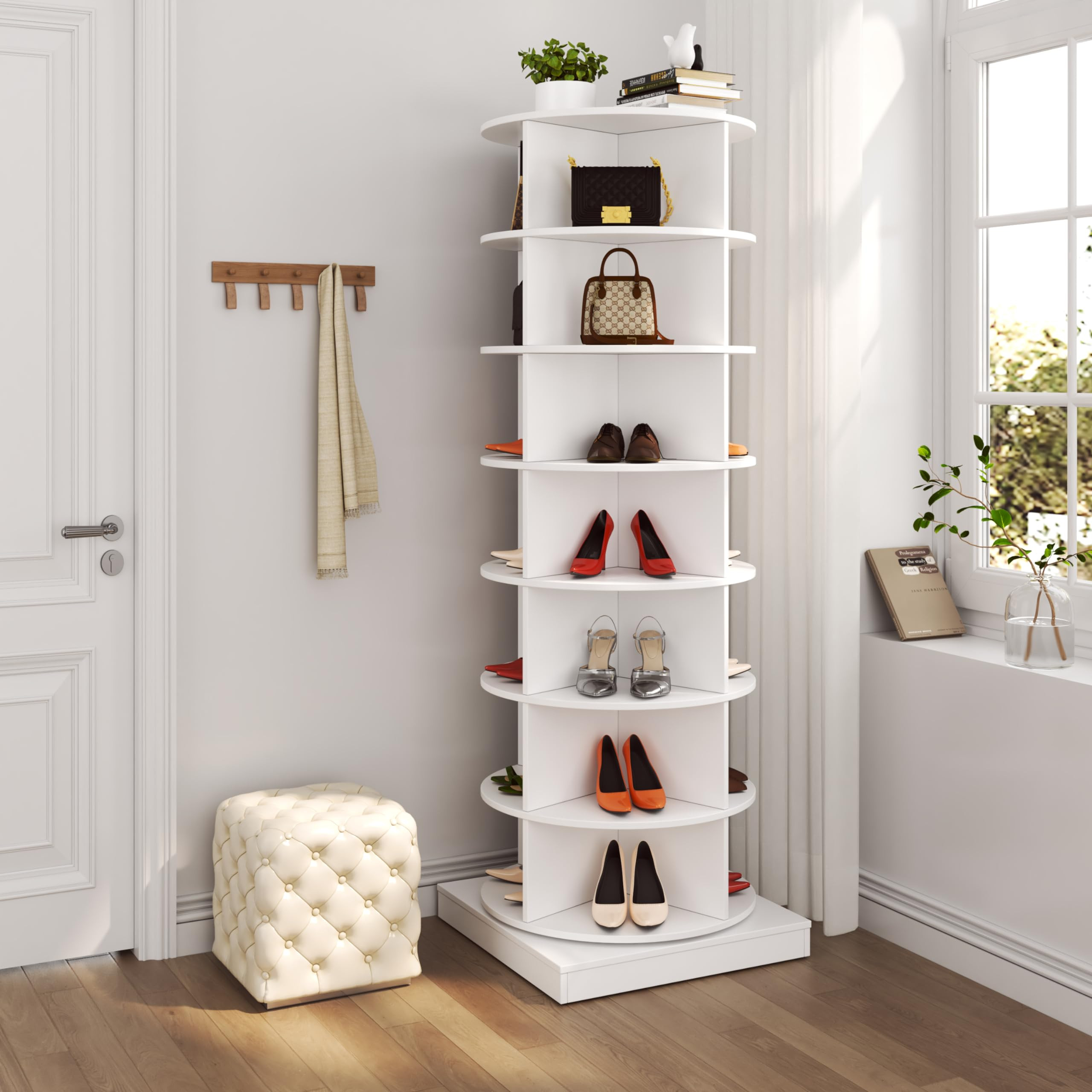 White Rotating Shoe Rack Tower 360°Spinning 7-Tier Free Standing Revolving Shoe Storage Organize... | Amazon (US)