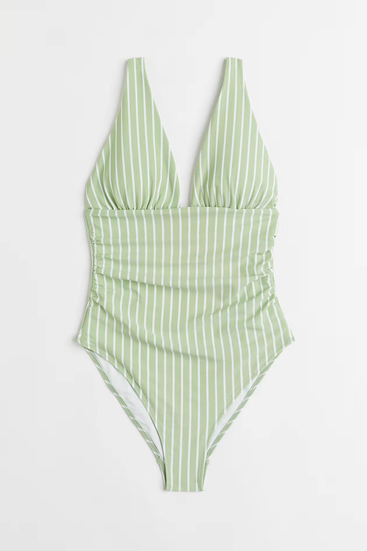Shaping swimsuit - V-neck - Sleeveless - Light green/White striped - Ladies | H&M GB | H&M (UK, MY, IN, SG, PH, TW, HK)