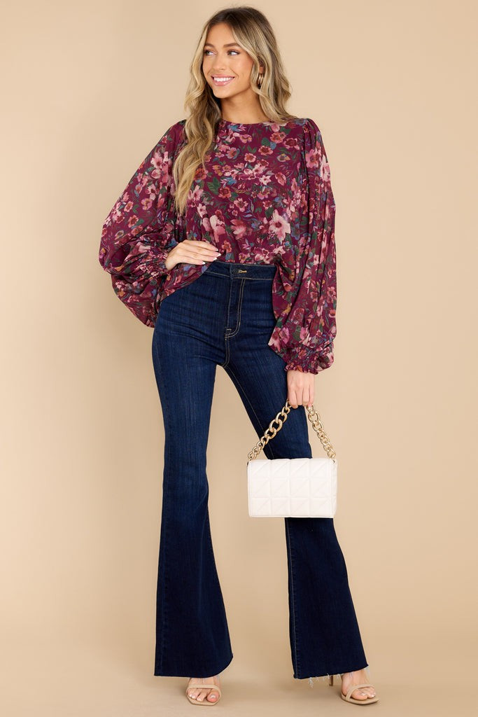 Gorgeous Girl Burgundy Multi Floral Print Top | Red Dress 